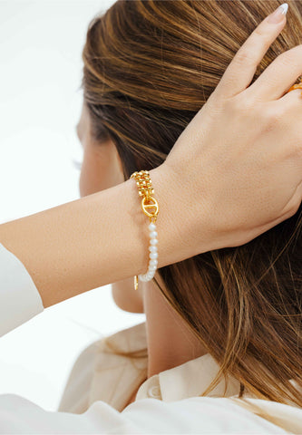 NADINE CHAIN LINK GOLD & PEARL BRACELET