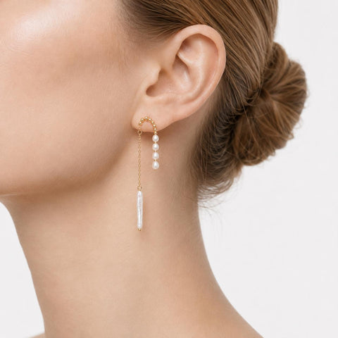 Golden Coast Radiant Cubic Zirconia Pearl Chain Drop Earrings - 400044L