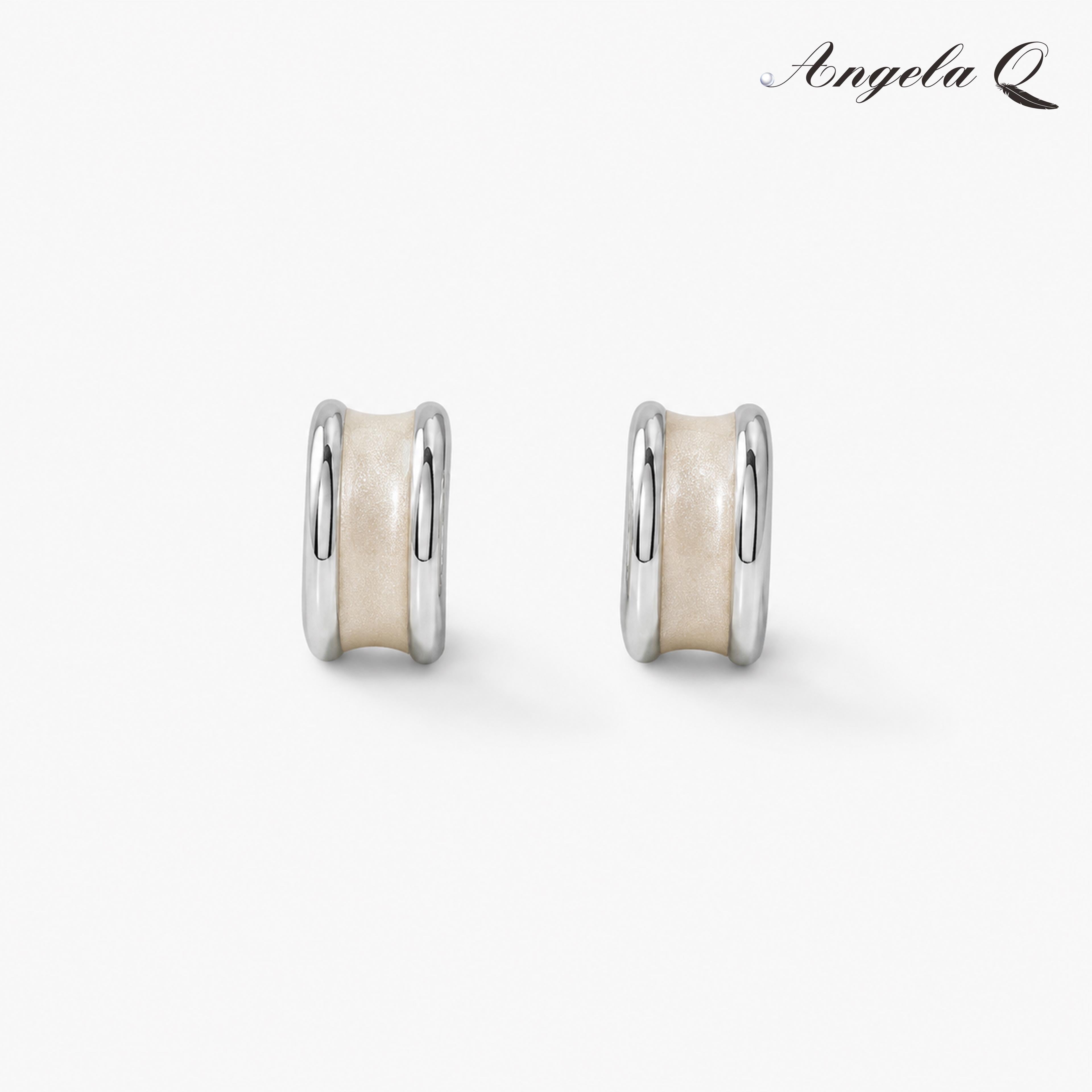 IVORY WAVE Enamel Hoop Earrings, Hoop Shape, 2x0.8 Size, Clean Edge, Coastal Look, for Casual Wear, Soft Curve