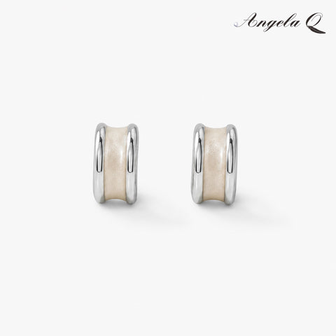 IVORY WAVE Enamel Hoop Earrings, Hoop Shape, 2x0.8 Size, Clean Edge, Coastal Look, for Casual Wear, Soft Curve