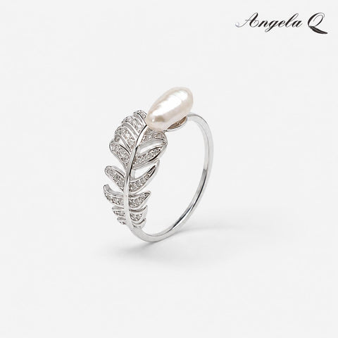 S925 Silver Palm Baroque Pearl Ring with Pearl Accent-300014F