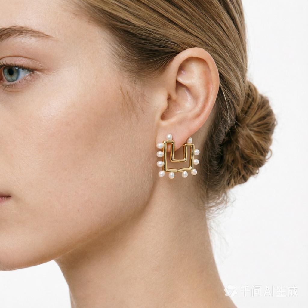 PALOS VERDES PEARL FRAME STUD EARRINGS-400063N