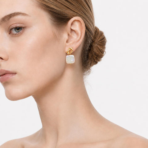CARMEL PEARL CUSHION DROP EARRINGS-400057P