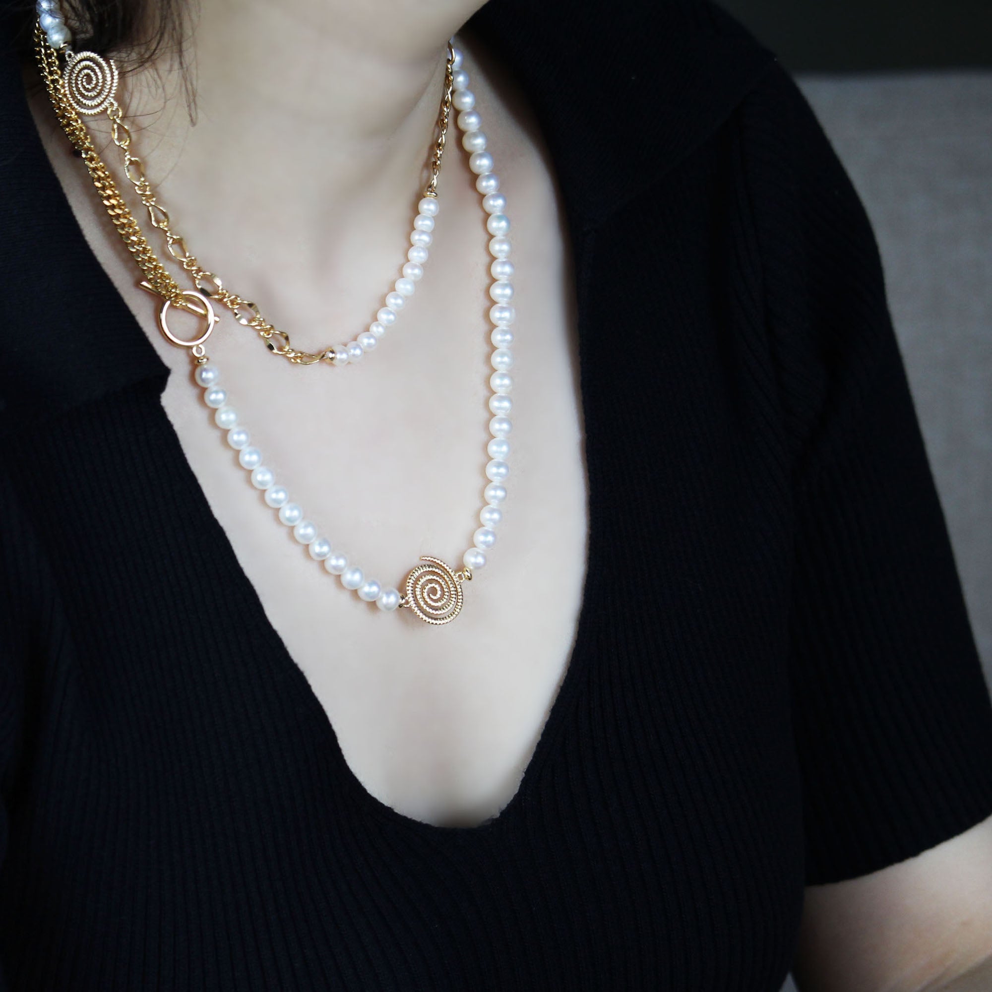 Angelaqpearl， pearl rope necklace， pearl pendant